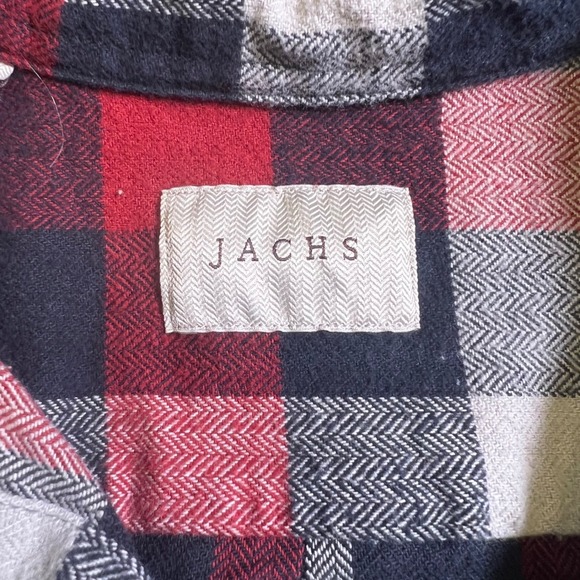 Jachs NY Mens Red Grey Herringbone Plaid Flannel Button Down Shirt XL western - Picture 2 of 7